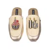 Laines London Women's Gold / Neutrals Classic Mules With Stripe 16th Birthday & Cake Brooches - Cream & Gold In Gold