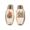 Laines London Women's Gold / Neutrals Classic Mules With Stripe 21st Birthday & Cake Brooches - Cream & Gold In Gold