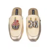 Laines London Women's Gold / Neutrals Classic Mules With Stripe 30th Birthday & Cake Brooches - Cream & Gold In Gold