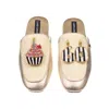 Laines London Women's Gold / Neutrals Classic Mules With Stripe 60th Birthday & Cake Brooches - Cream & Gold In Gold