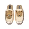 Laines London Women's Gold / Neutrals Classic Mules With With Lion & Lioness Brooches - Cream & Gold In Gold