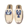 Laines London Women's Gold / Neutrals Classic Mules With With Mediterranean Blue Crab & Lobster Brooches - Cream & In Gold