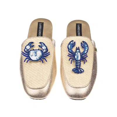Laines London Women's Gold / Neutrals Classic Mules With With Mediterranean Blue Crab & Lobster Brooches - Cream &