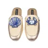Laines London Women's Gold / Neutrals Classic Mules With With Mediterranean Blue Shell & Crab Brooches - Cream & G In Gold