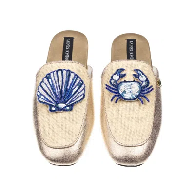 Laines London Women's Gold / Neutrals Classic Mules With With Mediterranean Blue Shell & Crab Brooches - Cream & G