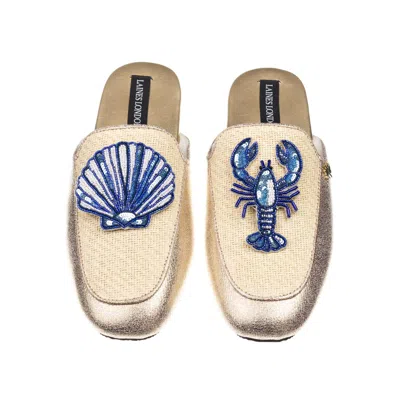 Laines London Women's Gold / Neutrals Classic Mules With With Mediterranean Blue Shell & Lobster Brooches - Cream