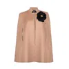 Laines London Women's Gold / Neutrals Laines Couture Wool Blend Cape With Embellished Black Corsage - Camel In Gold