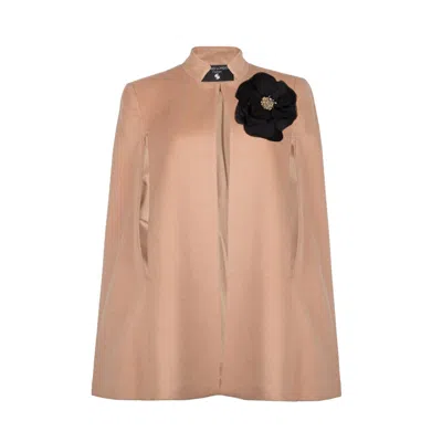 Laines London Women's Gold / Neutrals Laines Couture Wool Blend Cape With Embellished Black Corsage - Camel