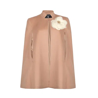 Laines London Women's Gold / Neutrals Laines Couture Wool Blend Cape With Embellished Cream Corsage - Camel