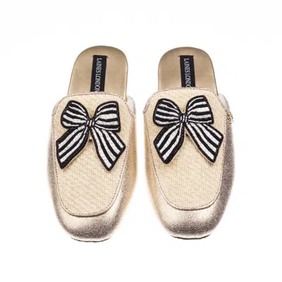 Laines London Women's Gold / Neutrals / White Classic Mules With Black Stripe Bow Brooches - Cream & Gold In Multi