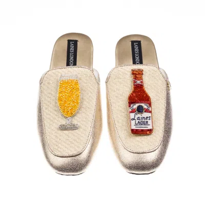Laines London Women's Gold / Neutrals / White Classic Mules With Laines American Lager Brooches - Cream & Gold In Multi