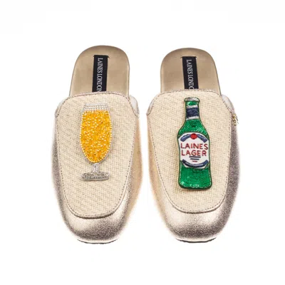 Laines London Women's Gold / Neutrals / White Classic Mules With Laines Italian Lager Brooches - Cream & Gold In Multi
