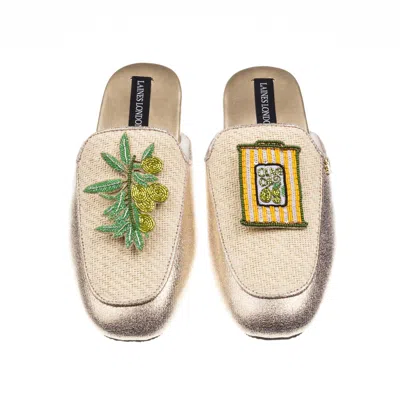 Laines London Women's Gold / Neutrals / White Classic Mules With Olives & Olive Oil Brooches - Cream & Gold In Multi