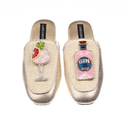 Laines London Women's Gold / Neutrals / White Classic Mules With Pink Rosa & Grapefruit Gin Brooches - Cream & Gol In Multi