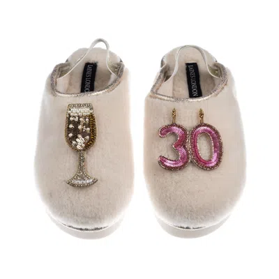 Laines London Women's Gold / Neutrals / White Flatform Cloud Slippers With 30th Birthday & Champagne Glass Brooche