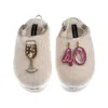 Laines London Women's Gold / Neutrals / White Flatform Cloud Slippers With 40th Birthday & Champagne Glass Brooche In Multi