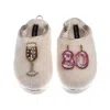 Laines London Women's Gold / Neutrals / White Flatform Cloud Slippers With 80th Birthday & Champagne Glass Brooche In Neutral