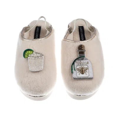 Laines London Women's Gold / Neutrals / White Flatform Cloud Slippers With Agave Tequila Brooches - Cream In Animal Print