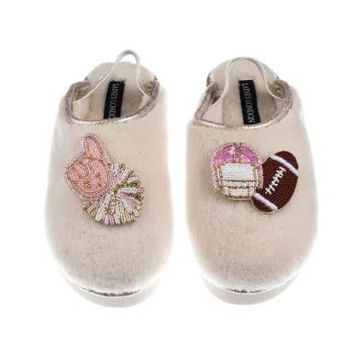 Laines London Women's Gold / Neutrals / White Flatform Cloud Slippers With American Football Brooches - Cream In Multi