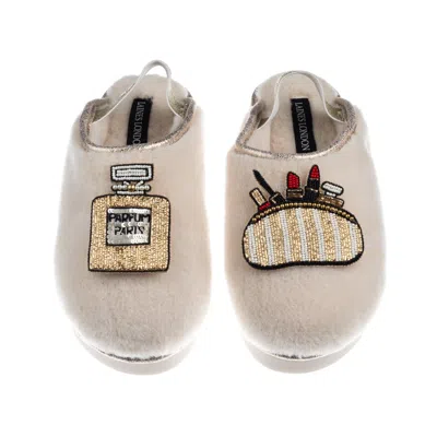 Laines London Women's Gold / Neutrals / White Flatform Cloud Slippers With Beauty Queen Brooches - Cream In Multi
