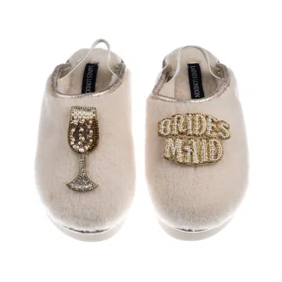 Laines London Women's Gold / Neutrals / White Flatform Cloud Slippers With Bridesmaid Brooches - Cream