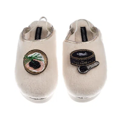 Laines London Women's Gold / Neutrals / White Flatform Cloud Slippers With Caviar & Blini Brooches - Cream In Multi