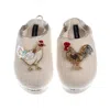Laines London Women's Gold / Neutrals / White Flatform Cloud Slippers With Chicken & Rooster Brooches - Cream In Multi