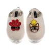 Laines London Women's Gold / Neutrals / White Flatform Cloud Slippers With Christmas Brown/orange Tabby Cat & Paw  In White