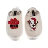Laines London Women's Gold / Neutrals / White Flatform Cloud Slippers With Christmas Jack Russell & Paw Brooches - In Multi