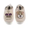 Laines London Women's Gold / Neutrals / White Flatform Cloud Slippers With Corgi & Crown Brooches - Cream In Multi