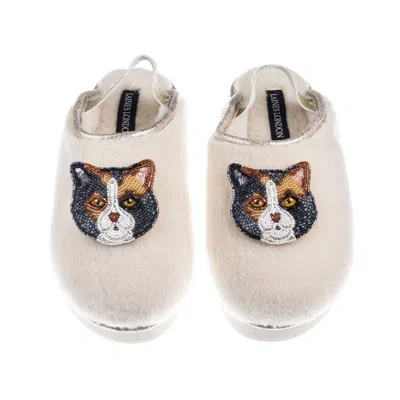 Laines London Women's Gold / Neutrals / White Flatform Cloud Slippers With Double Calico British Shorthair Cat Bro