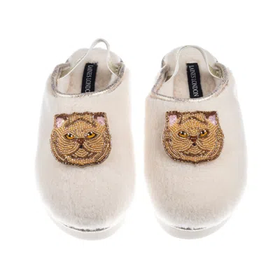 Laines London Women's Gold / Neutrals / White Flatform Cloud Slippers With Double Ginger Persian Cat Brooches - Cr