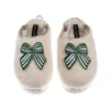 Laines London Women's Gold / Neutrals / White Flatform Cloud Slippers With Green Stripe Bow Brooches - Cream In Neutral