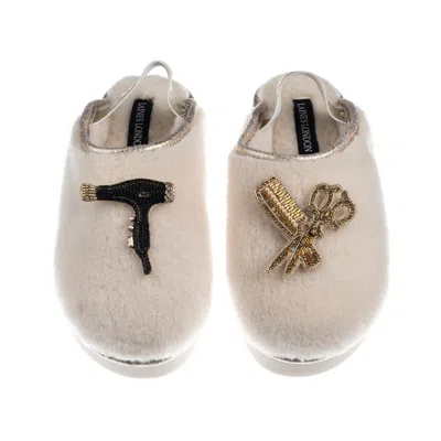 Laines London Women's Gold / Neutrals / White Flatform Cloud Slippers With Hairdresser Brooches - Cream
