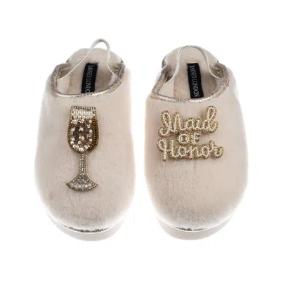 Laines London Women's Gold / Neutrals / White Flatform Cloud Slippers With Maid Of Honour Brooches - Cream