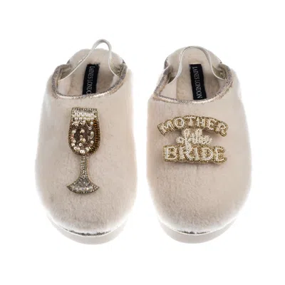 Laines London Women's Gold / Neutrals / White Flatform Cloud Slippers With Mother Of The Bride Brooches - Cream In Multi