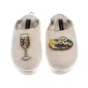 Laines London Women's Gold / Neutrals / White Flatform Cloud Slippers With Oysters & Glass Of Fizz Brooches - Crea In Black