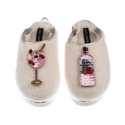 Laines London Women's Gold / Neutrals / White Flatform Cloud Slippers With Pink Gin & Glass Brooches - Cream In Multi