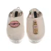 Laines London Women's Gold / Neutrals / White Flatform Cloud Slippers With Pink Lips & Lipstick Brooches - Cream In Neutral