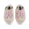 Laines London Women's Gold / Neutrals / White Flatform Cloud Slippers With Pink Stripe Bow Brooches - Cream In Neutral