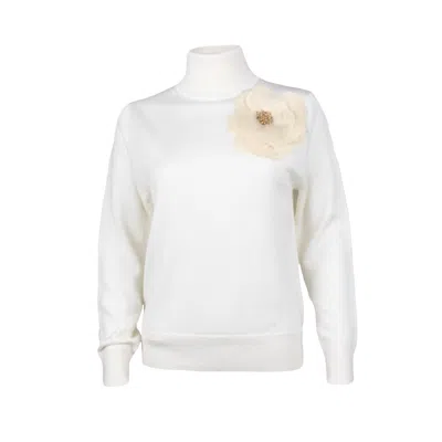 Laines London Women's Gold / Neutrals / White Laines Couture Embellished Cream Corsage Knitted Roll Neck Jumper - In Gold/white