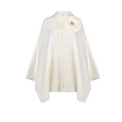 Laines London Women's White / Neutrals / Gold Laines Couture Wool Blend Zip Cape With Embellished Cream Corsage - In Gold/white
