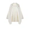 Laines London Women's Gold / Neutrals / White Laines Couture Wool Blend Zip Cape With Embellished Crystal Wrap Sna In Gold/white