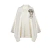 Laines London Women's Gold / Neutrals / White Laines Couture Wool Blend Zip Cape With Embellished Greek Bust - Cre In Gold/white