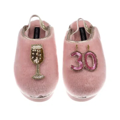 Laines London Women's Gold / Pink Flatform Cloud Slippers With 30th Birthday & Champagne Glass Brooches - Dusky Pi In Multi