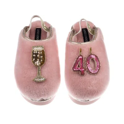 Laines London Women's Gold / Pink Flatform Cloud Slippers With 40th Birthday & Champagne Glass Brooches - Dusky Pi