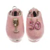 Laines London Women's Gold / Pink Flatform Cloud Slippers With 50th Birthday & Champagne Glass Brooches - Dusky Pi In Animal Print