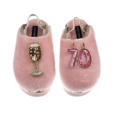 Laines London Women's Gold / Pink Flatform Cloud Slippers With 70th Birthday & Champagne Glass Brooches - Dusky Pi