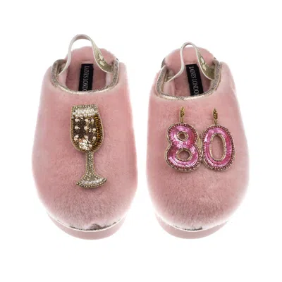 Laines London Women's Gold / Pink Flatform Cloud Slippers With 80th Birthday & Champagne Glass Brooches - Dusky Pi In Multi