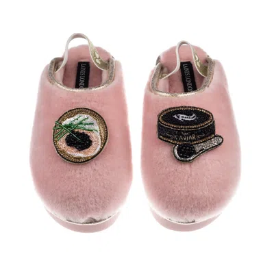Laines London Women's Gold / Pink Flatform Cloud Slippers With Caviar & Blini Brooches - Dusky Pink